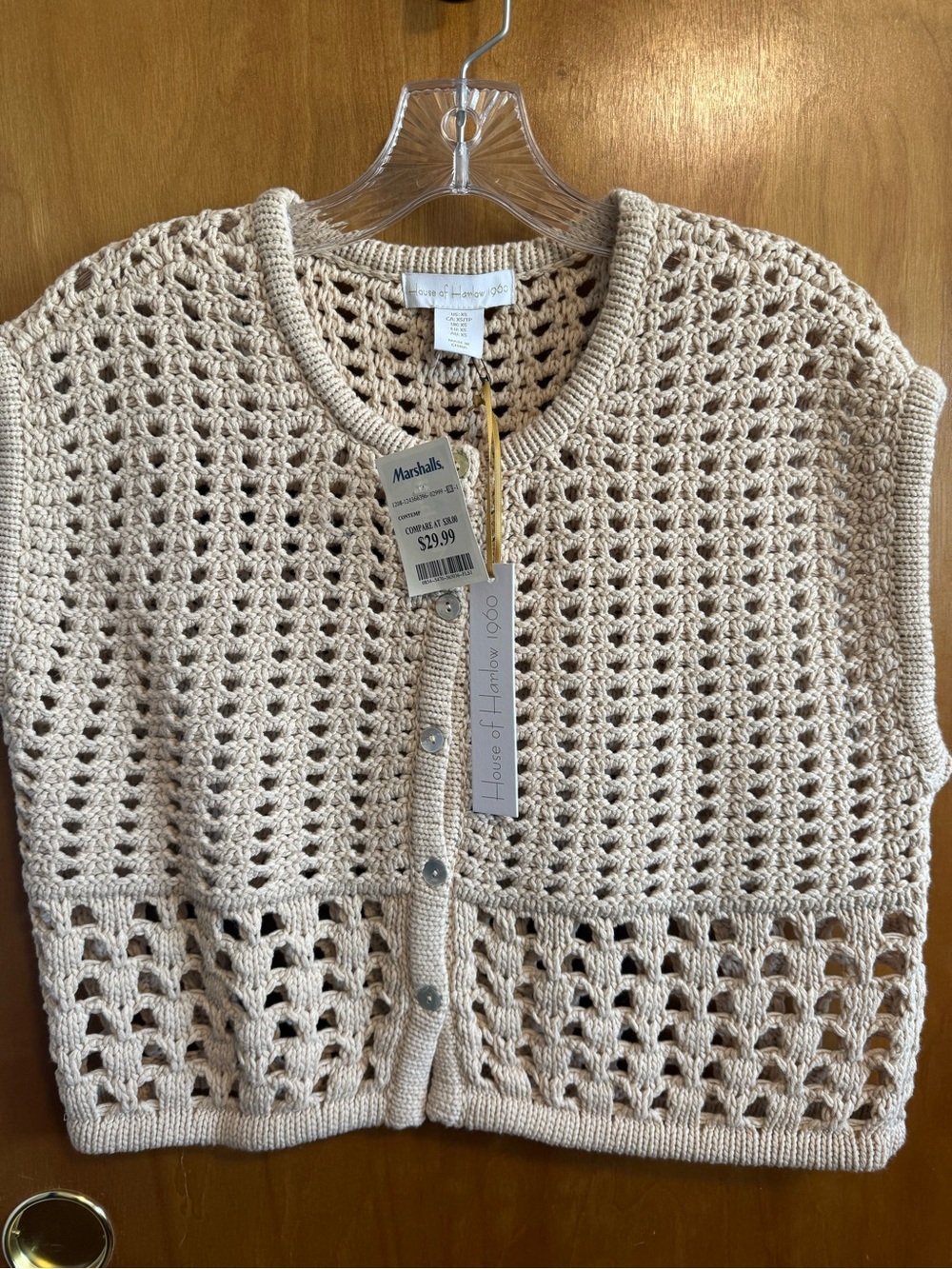 House of Harlow 1960 Cream Crochet Button-Front Vest